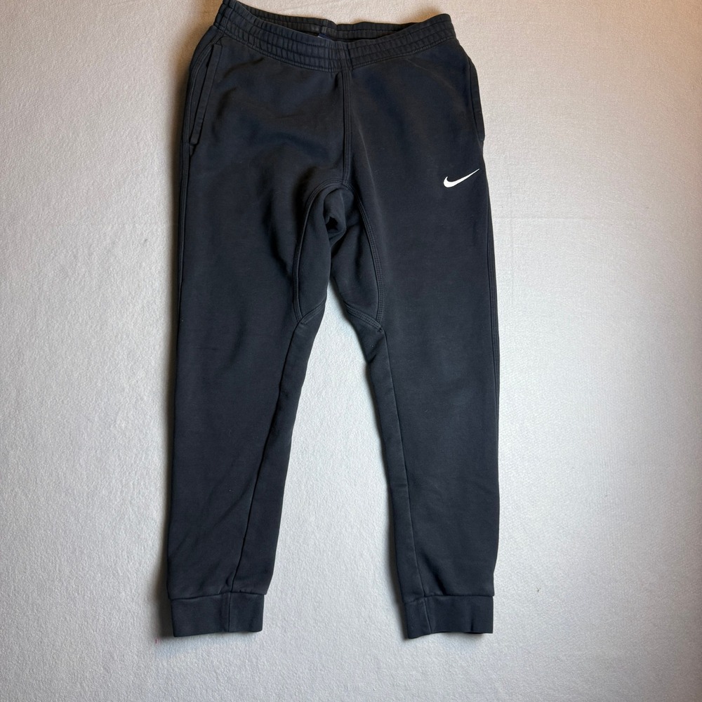Nike Mens Fleece Joggers Black Tapered Sweatpants Swoosh Logo Size Small - Picture 2 of 6